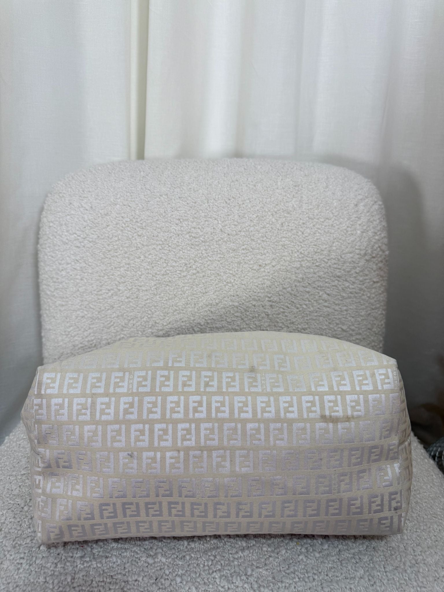 Fendi White Zucca Print Coated Canvas Medium Roll Tote Bag