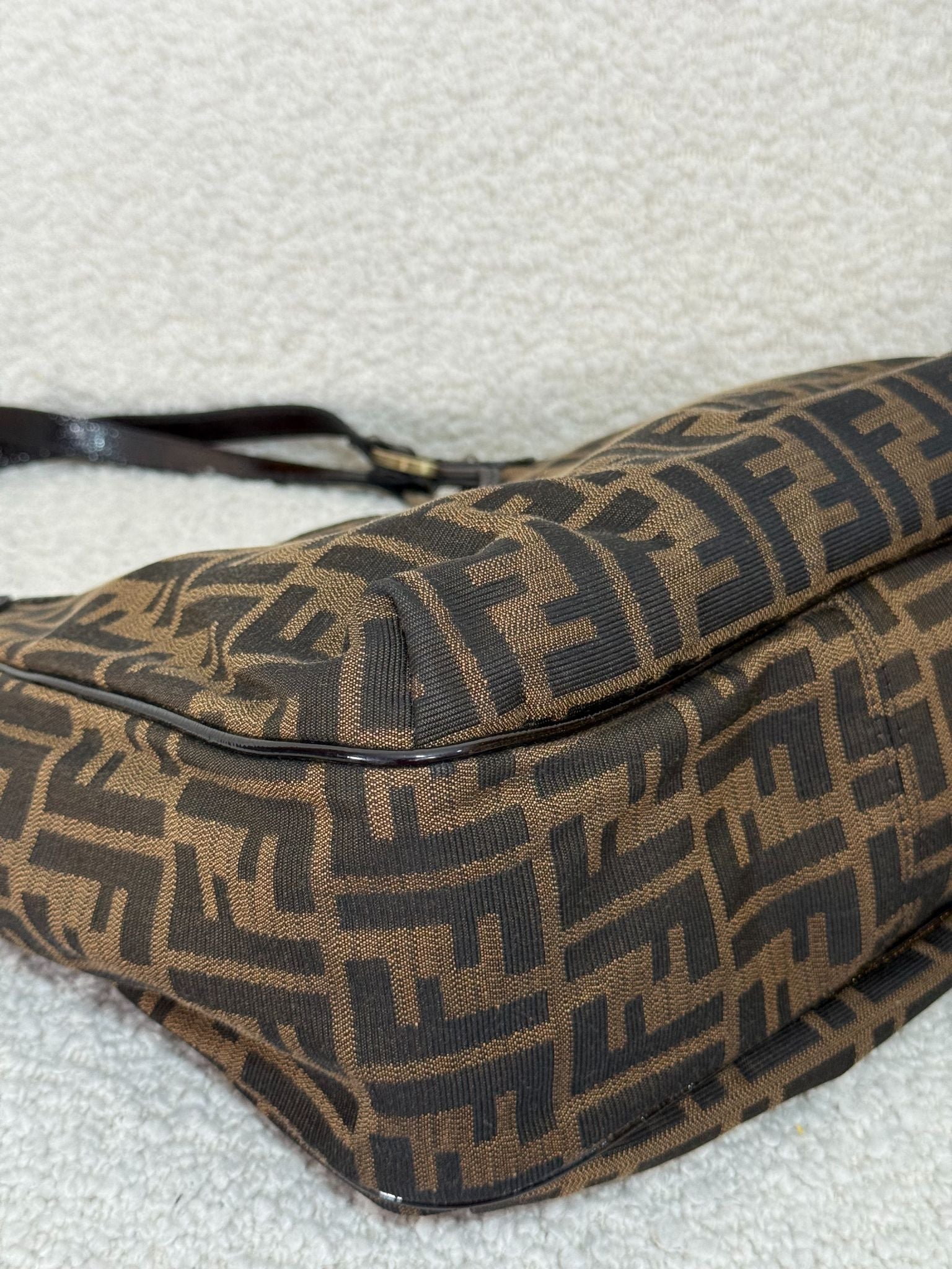 Fendi Chef Small FF Signature Zucca Tobacco Canvas Shoulder Bag