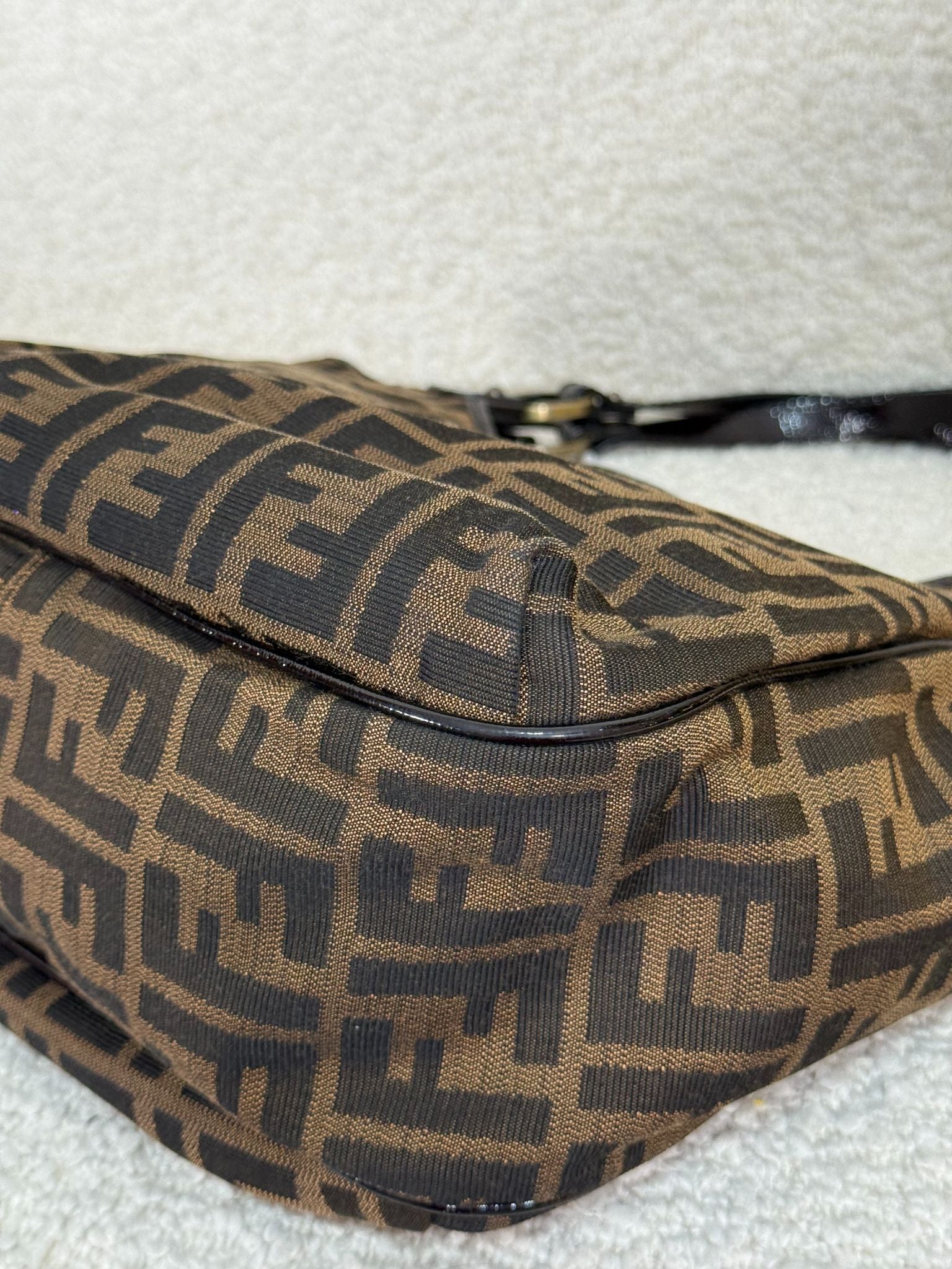 Fendi Chef Small FF Signature Zucca Tobacco Canvas Shoulder Bag