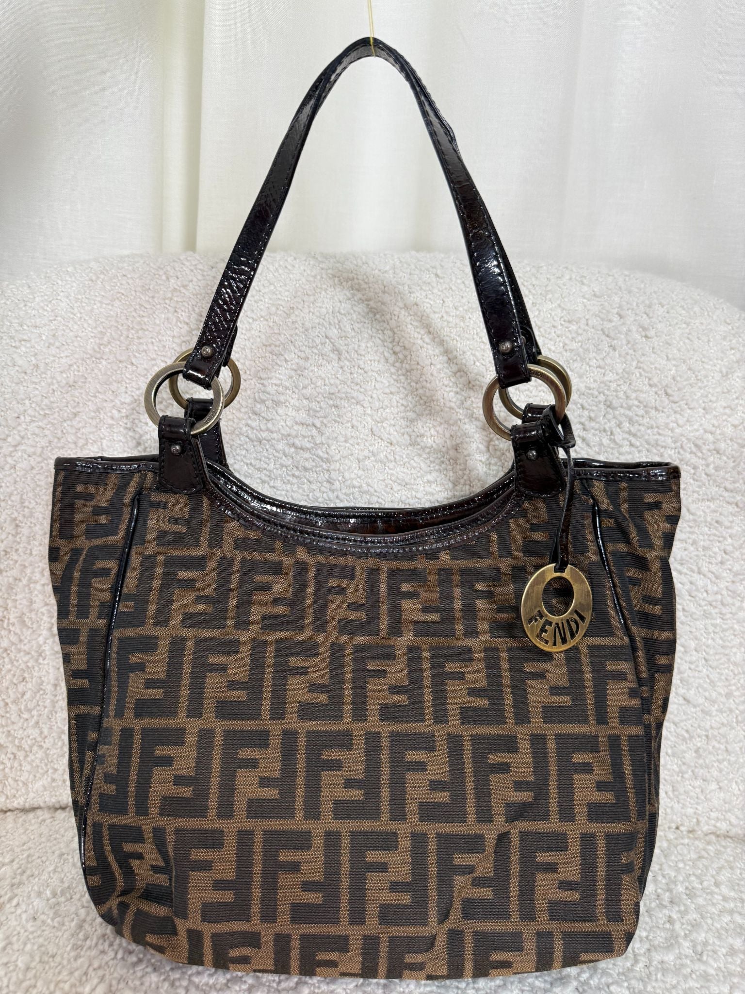 Fendi Chef Small FF Signature Zucca Tobacco Canvas Shoulder Bag