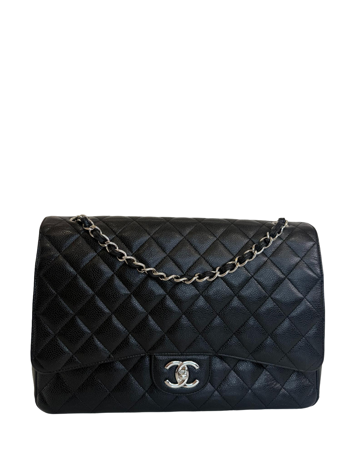 Chanel Maxi Classic Double Flap Black Quilted Caviar Leather