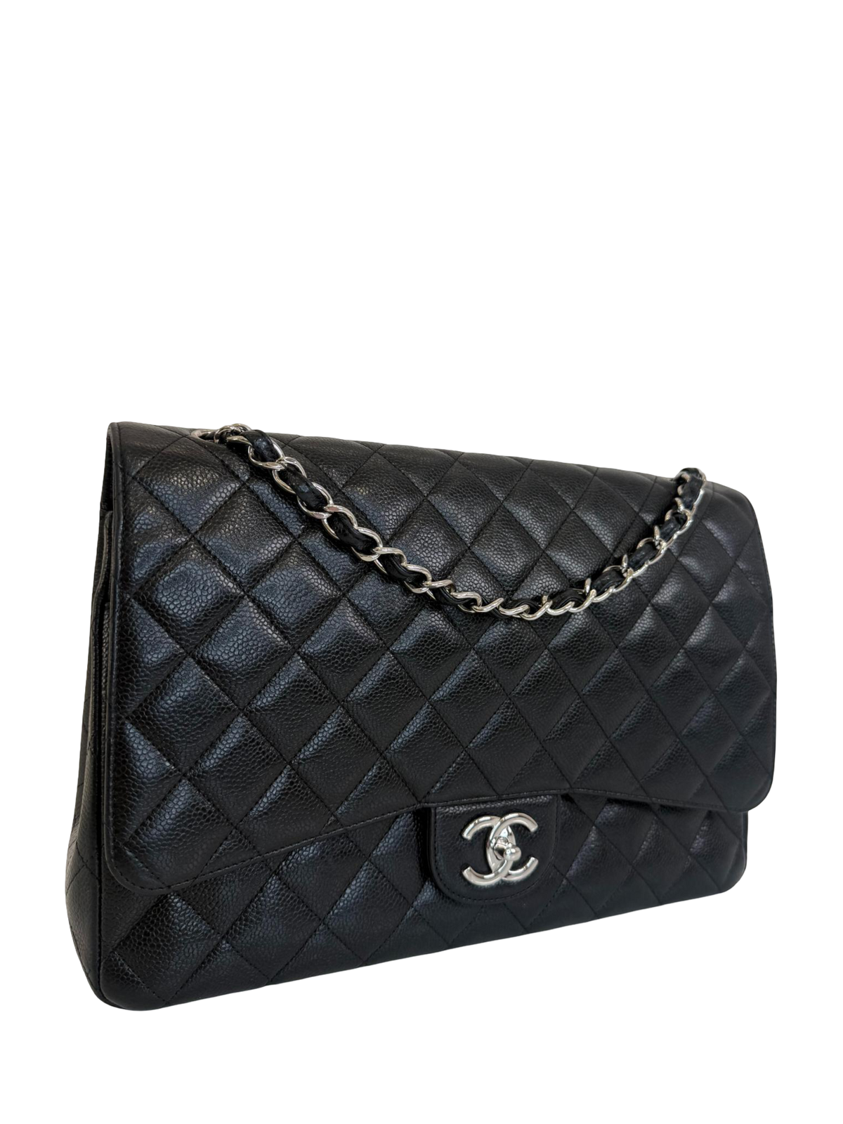 Chanel Maxi Classic Double Flap Black Quilted Caviar Leather