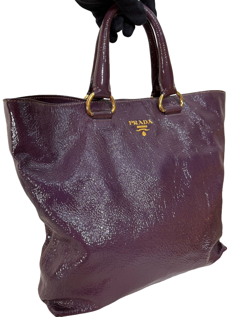Prada Vitello Daino Purple Patent Leather Large Tote Bag