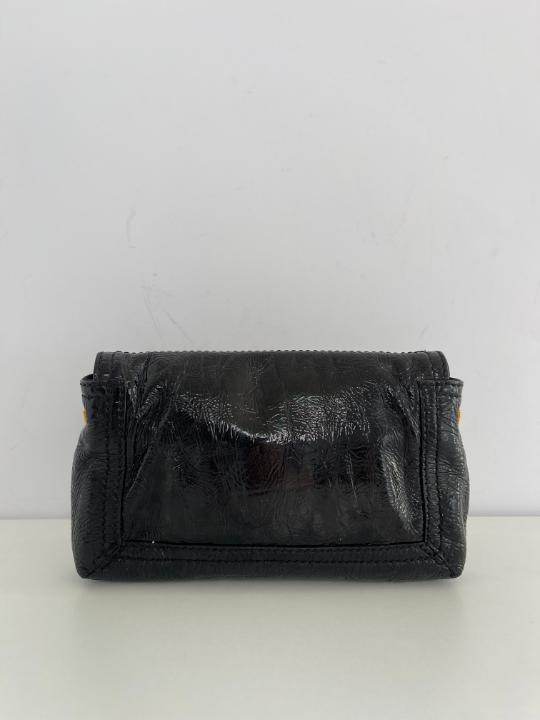 Fendi Black Crinkle Patent Leather Flap Mini Baguette
