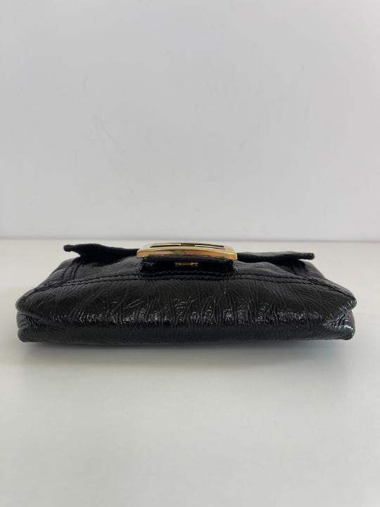 Fendi Black Crinkle Patent Leather Flap Mini Baguette