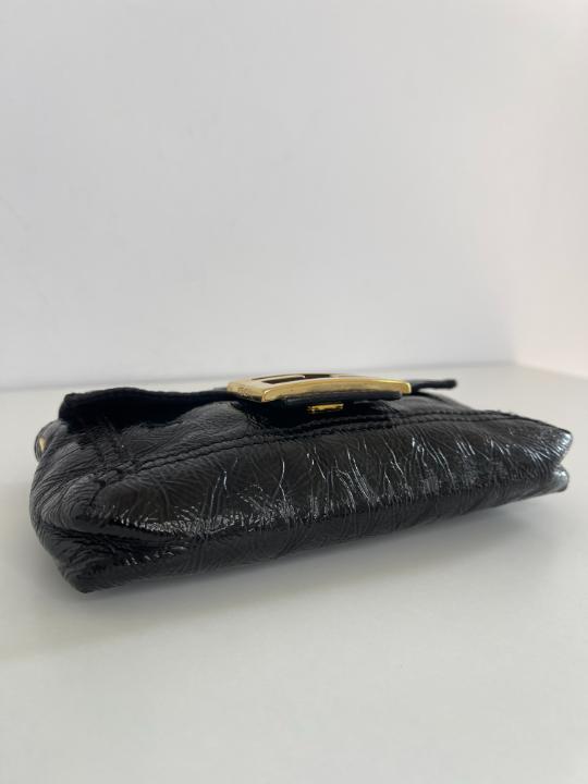 Fendi Black Crinkle Patent Leather Flap Mini Baguette