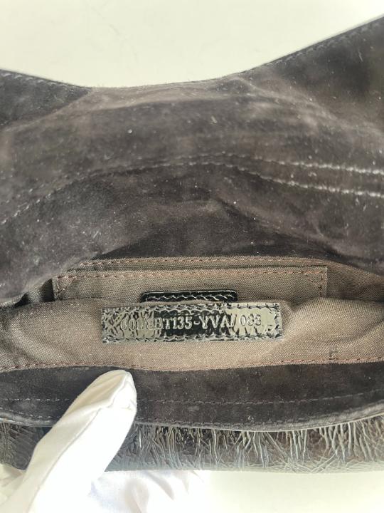 Fendi Black Crinkle Patent Leather Flap Mini Baguette
