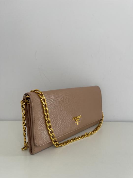 Prada Cipria Beige Vitello Move Leather Wallet On Chain