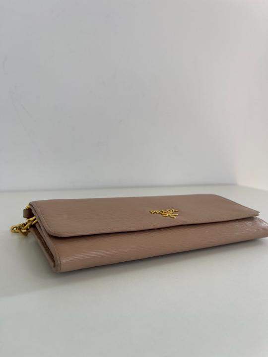 Prada Cipria Beige Vitello Move Leather Wallet On Chain