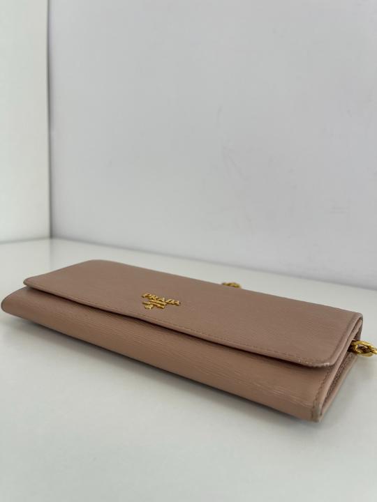 Prada Cipria Beige Vitello Move Leather Wallet On Chain