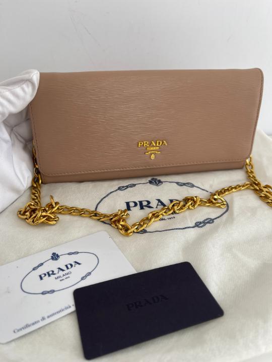 Prada Cipria Beige Vitello Move Leather Wallet On Chain