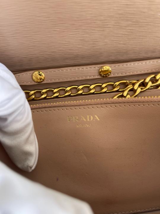 Prada Cipria Beige Vitello Move Leather Wallet On Chain