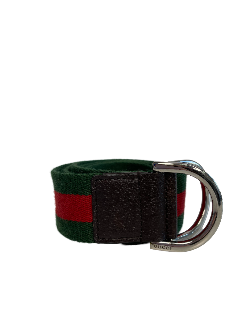 Gucci Web Red/Green Stripe D Ring Belt