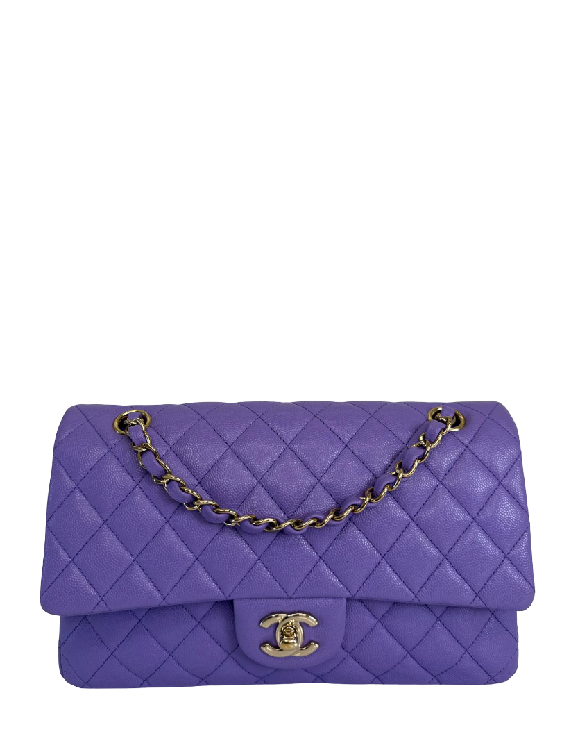 Chanel Purple Caviar Quilted Medium Double Flap Bag GHW