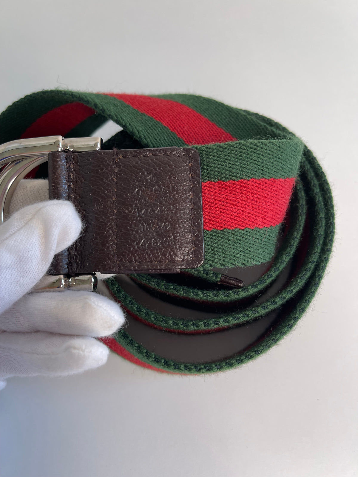 Gucci Web Red/Green Stripe D Ring Belt