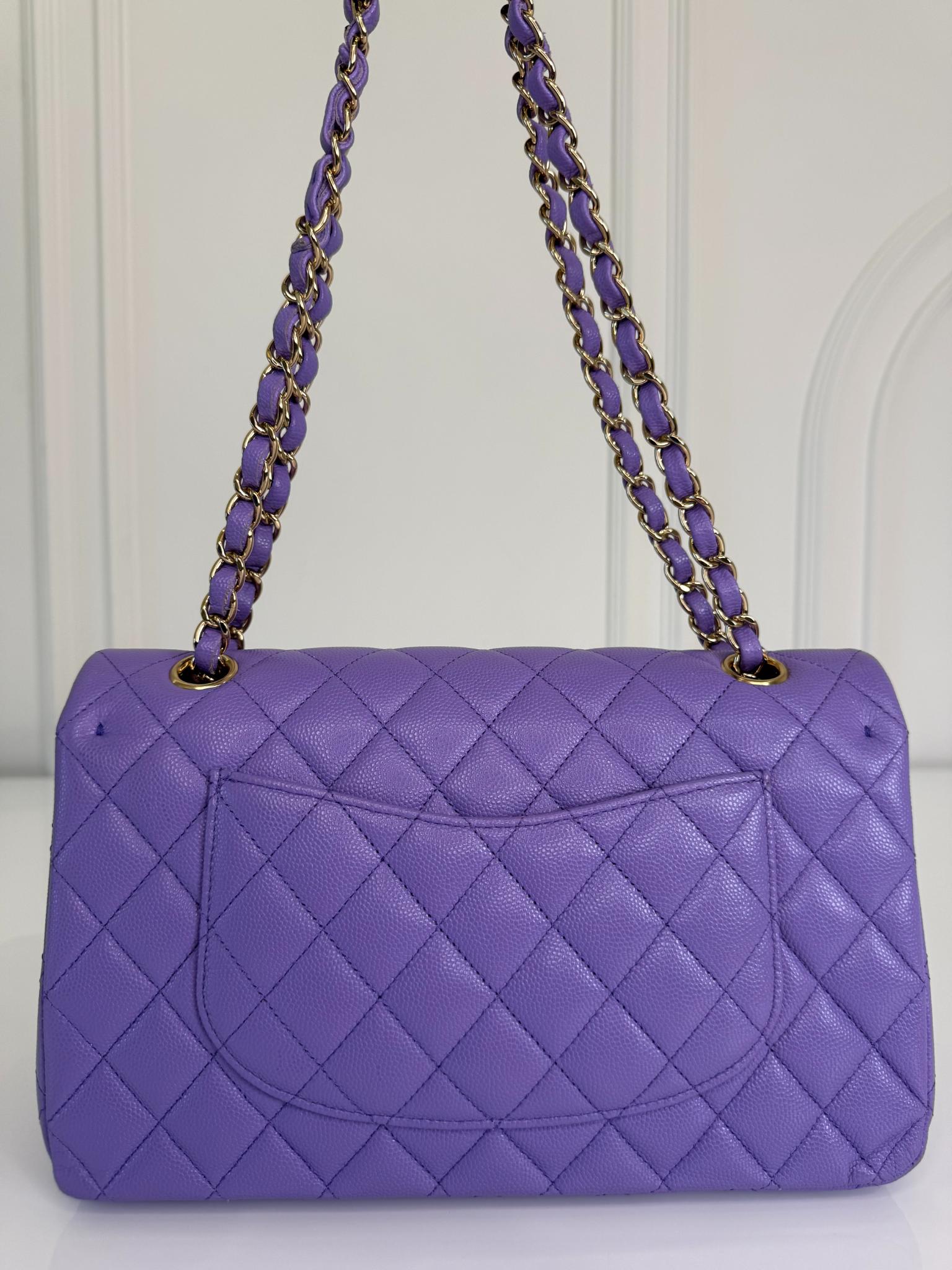 Chanel Purple Caviar Quilted Medium Double Flap Bag GHW