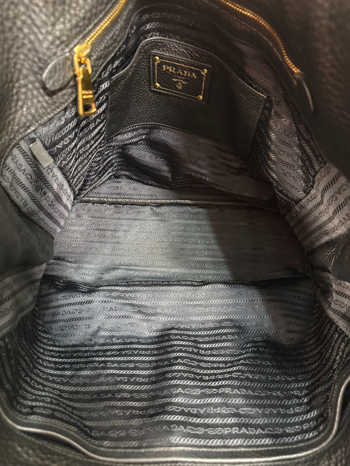 Prada Vitello Daino Leather Side Zip Tote Bag Black