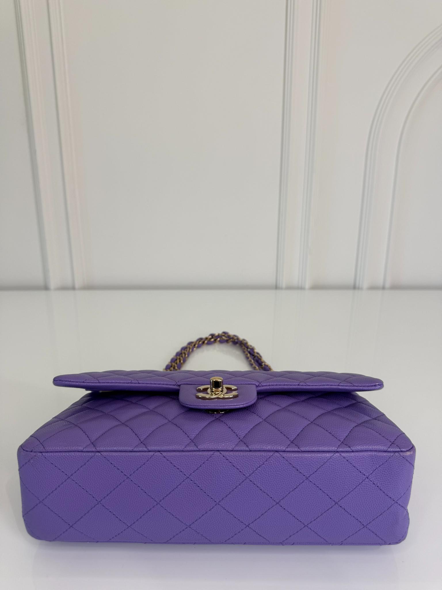 Chanel Purple Caviar Quilted Medium Double Flap Bag GHW