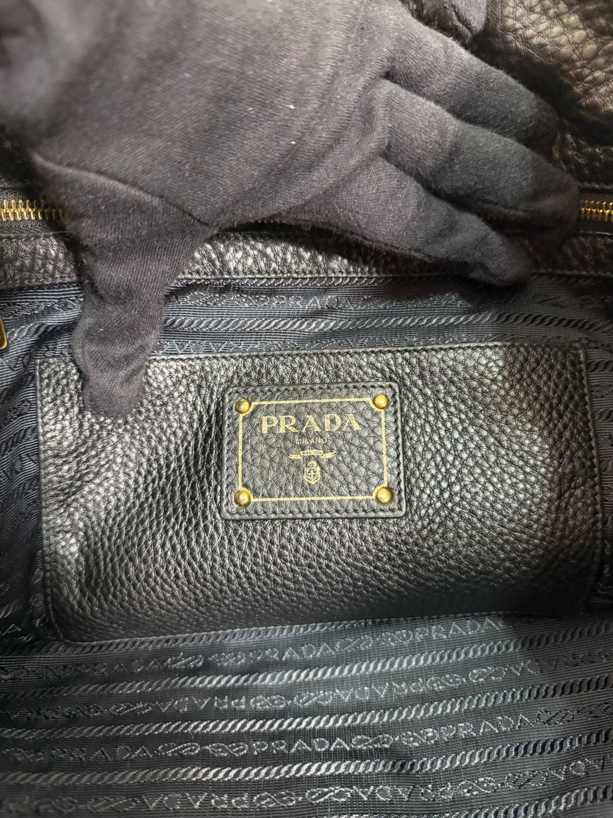 Prada Vitello Daino Leather Side Zip Tote Bag Black