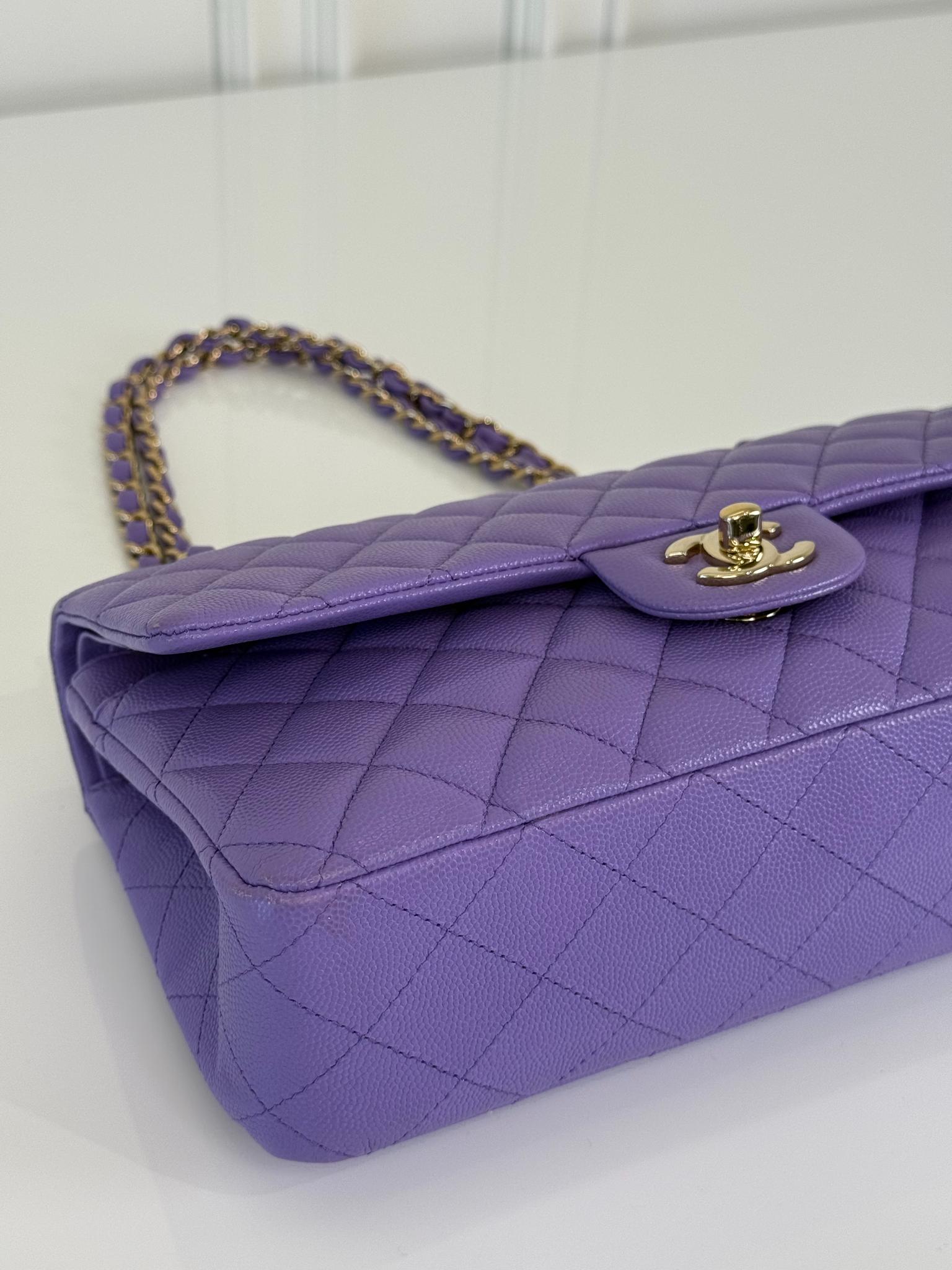 Chanel Purple Caviar Quilted Medium Double Flap Bag GHW