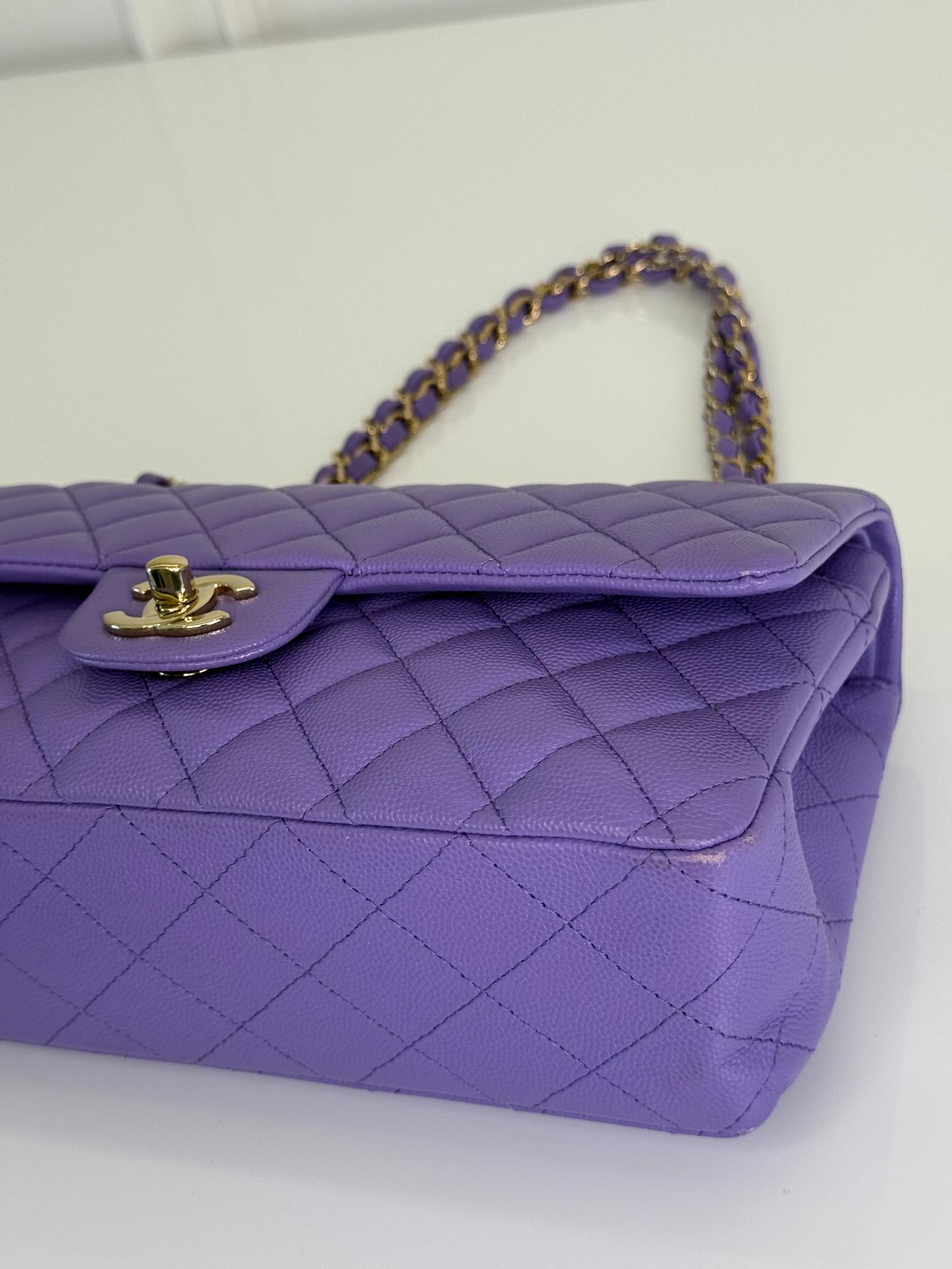 Chanel Purple Caviar Quilted Medium Double Flap Bag GHW
