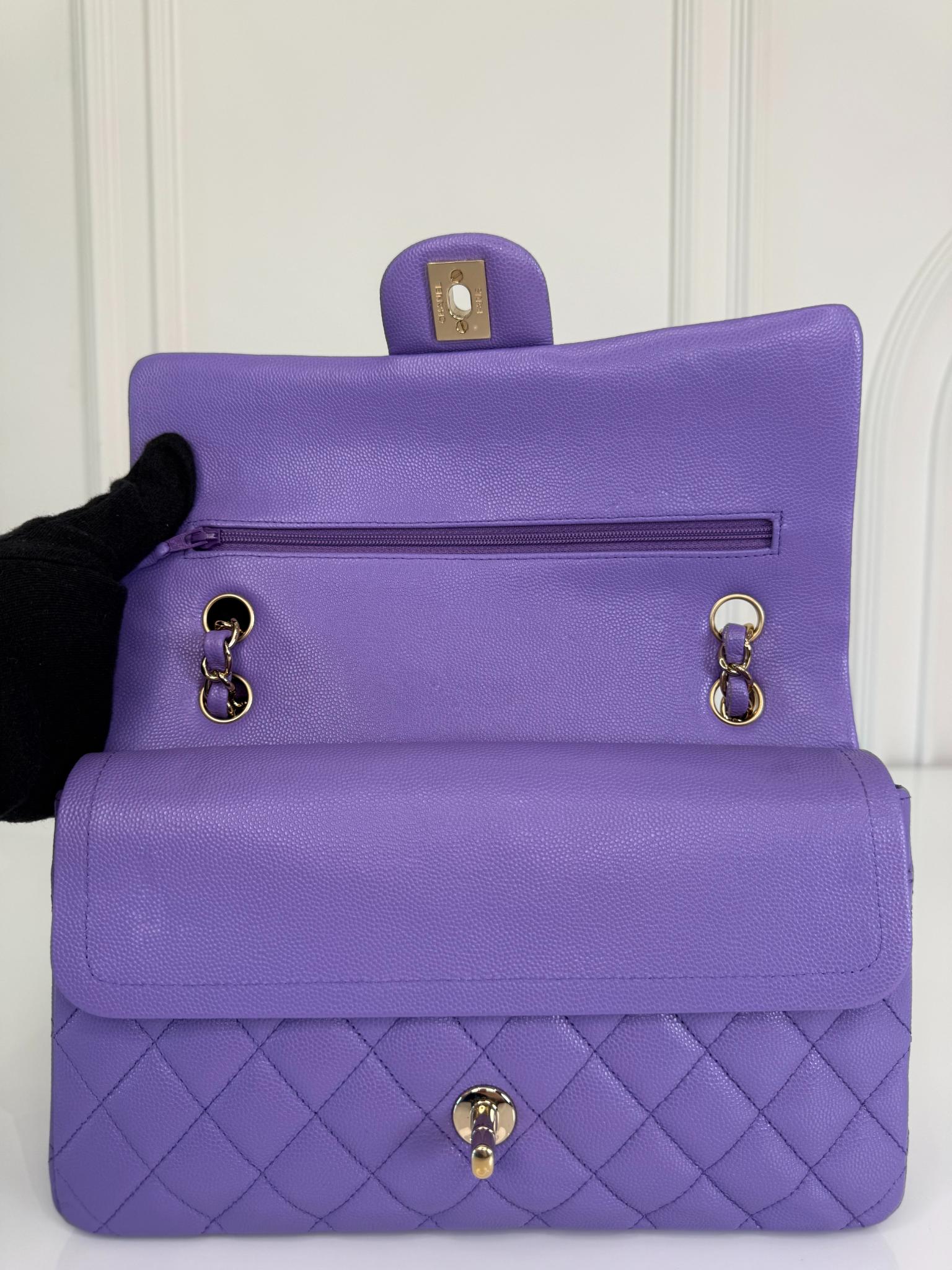 Chanel Purple Caviar Quilted Medium Double Flap Bag GHW