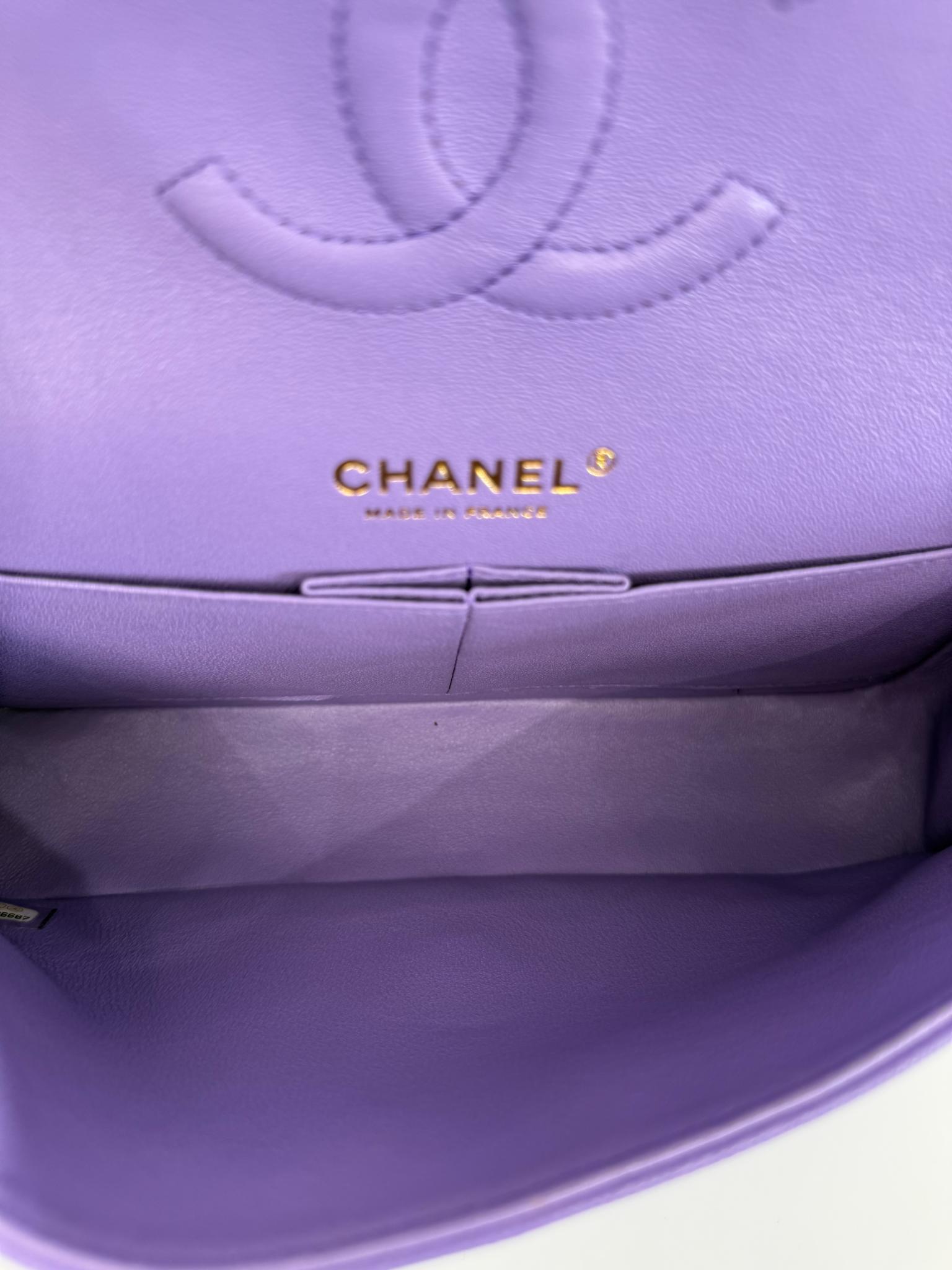 Chanel Purple Caviar Quilted Medium Double Flap Bag GHW