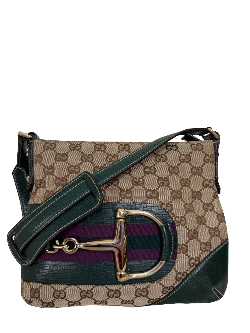 Gucci GG Canvas Horsebit Crossbody Bag Green