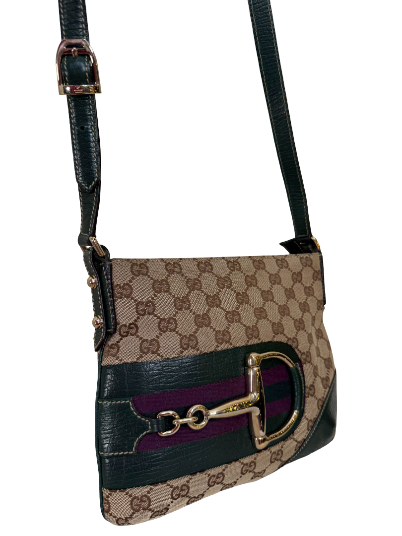 Gucci GG Canvas Horsebit Crossbody Bag Green