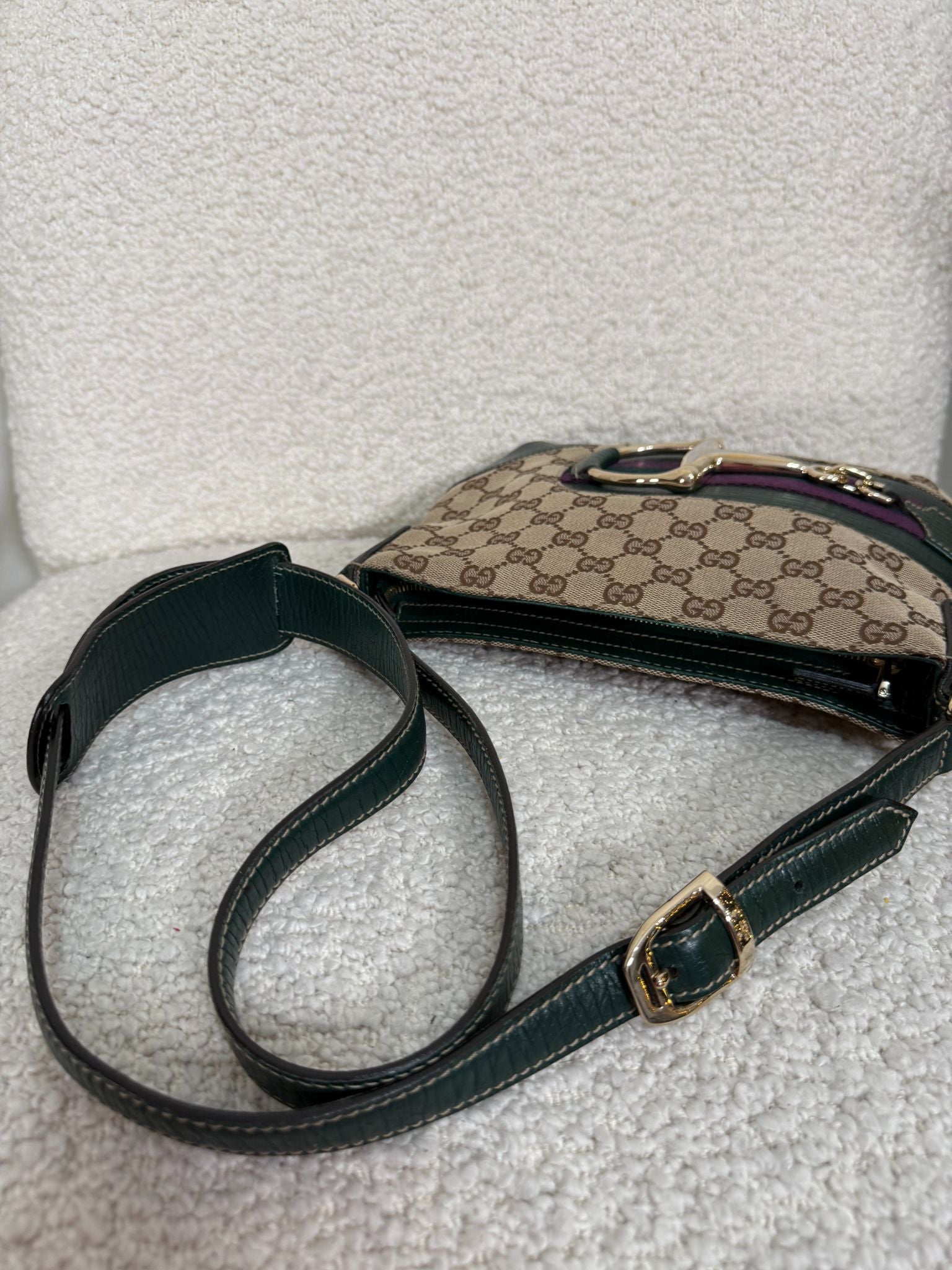 Gucci GG Canvas Horsebit Crossbody Bag Green
