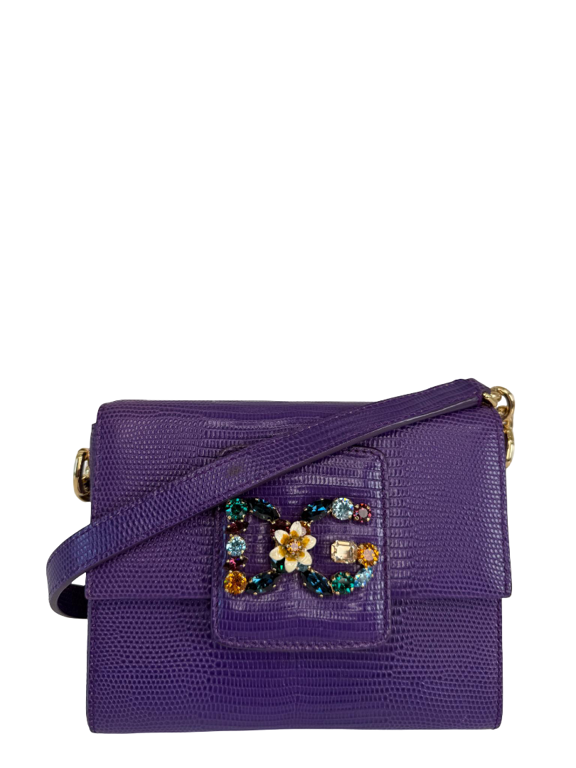 Dolce Gabbana Purple Lizard Embossed Leather DG Millennials Crossbody Bag