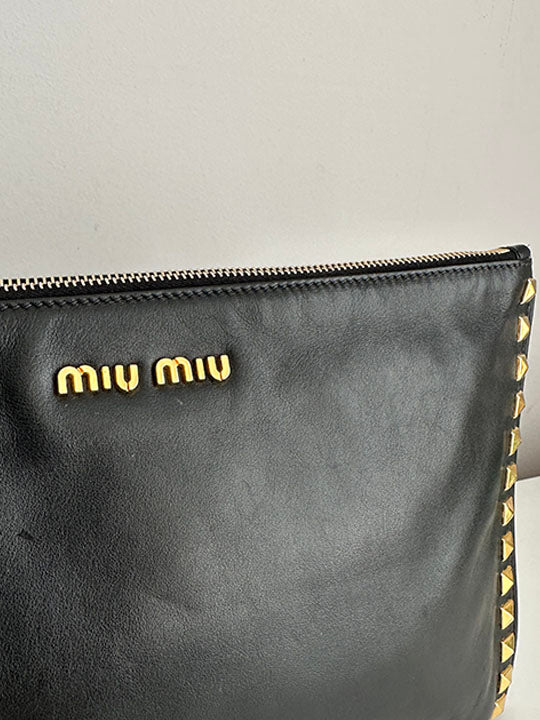 Miu Miu Black Leather Studded Clutch