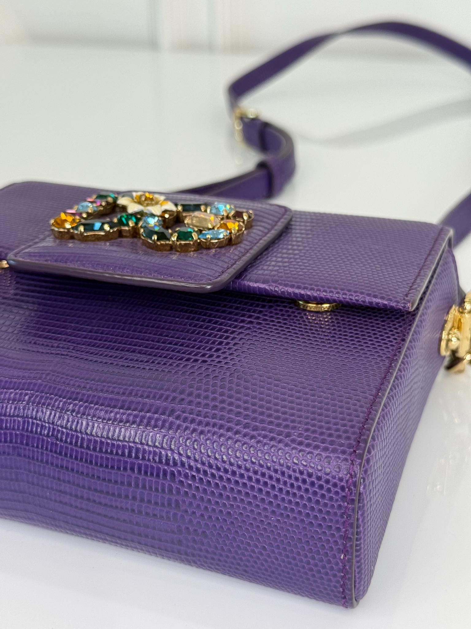 Dolce Gabbana Purple Lizard Embossed Leather DG Millennials Crossbody Bag
