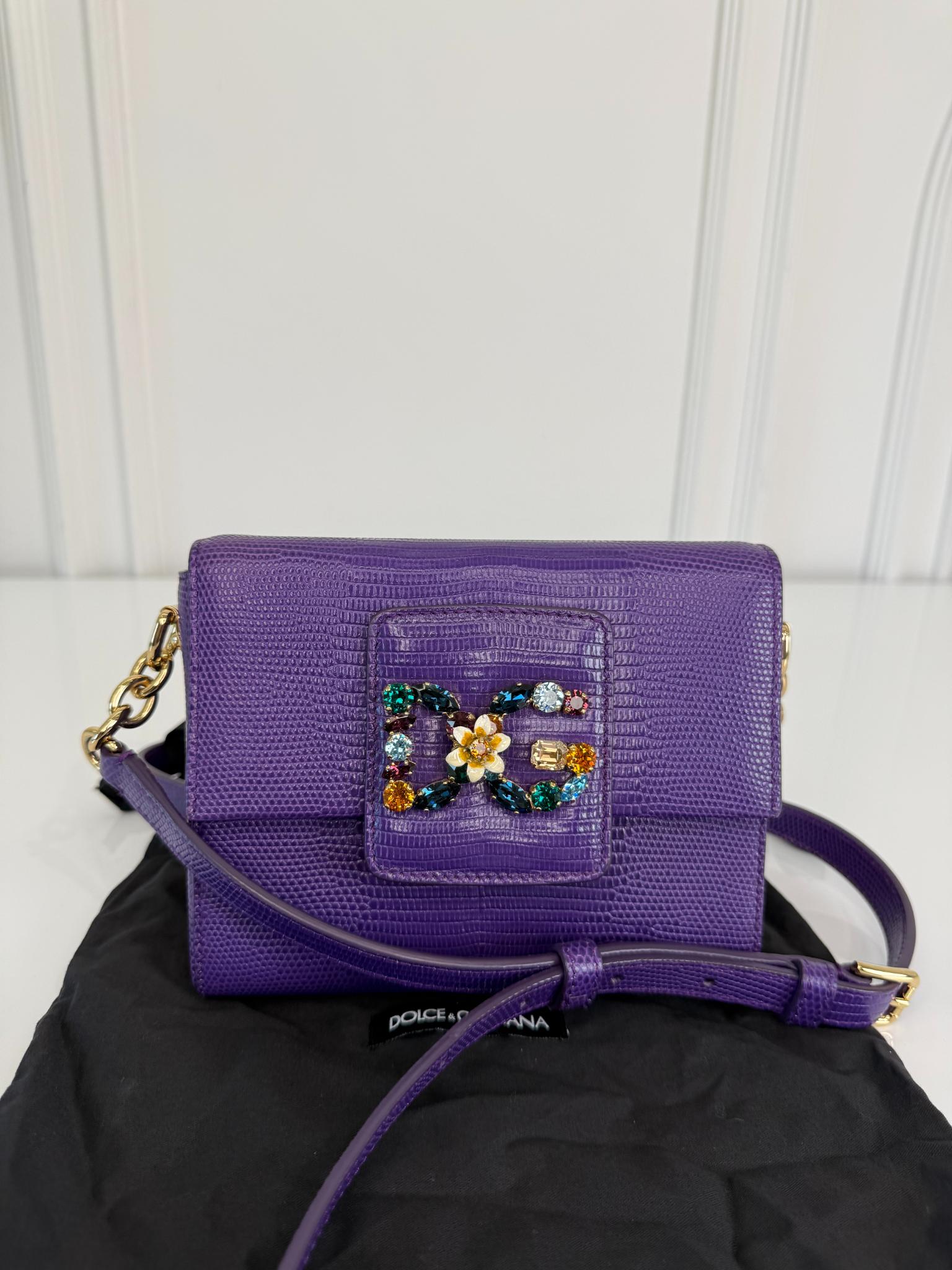 Dolce Gabbana Purple Lizard Embossed Leather DG Millennials Crossbody Bag