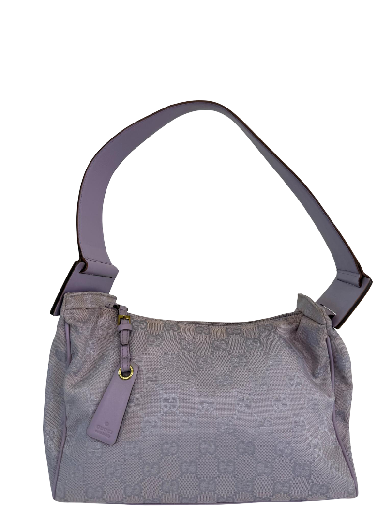 Gucci Vintage Lavender GG Canvas and Leather Zip Shoulder Bag