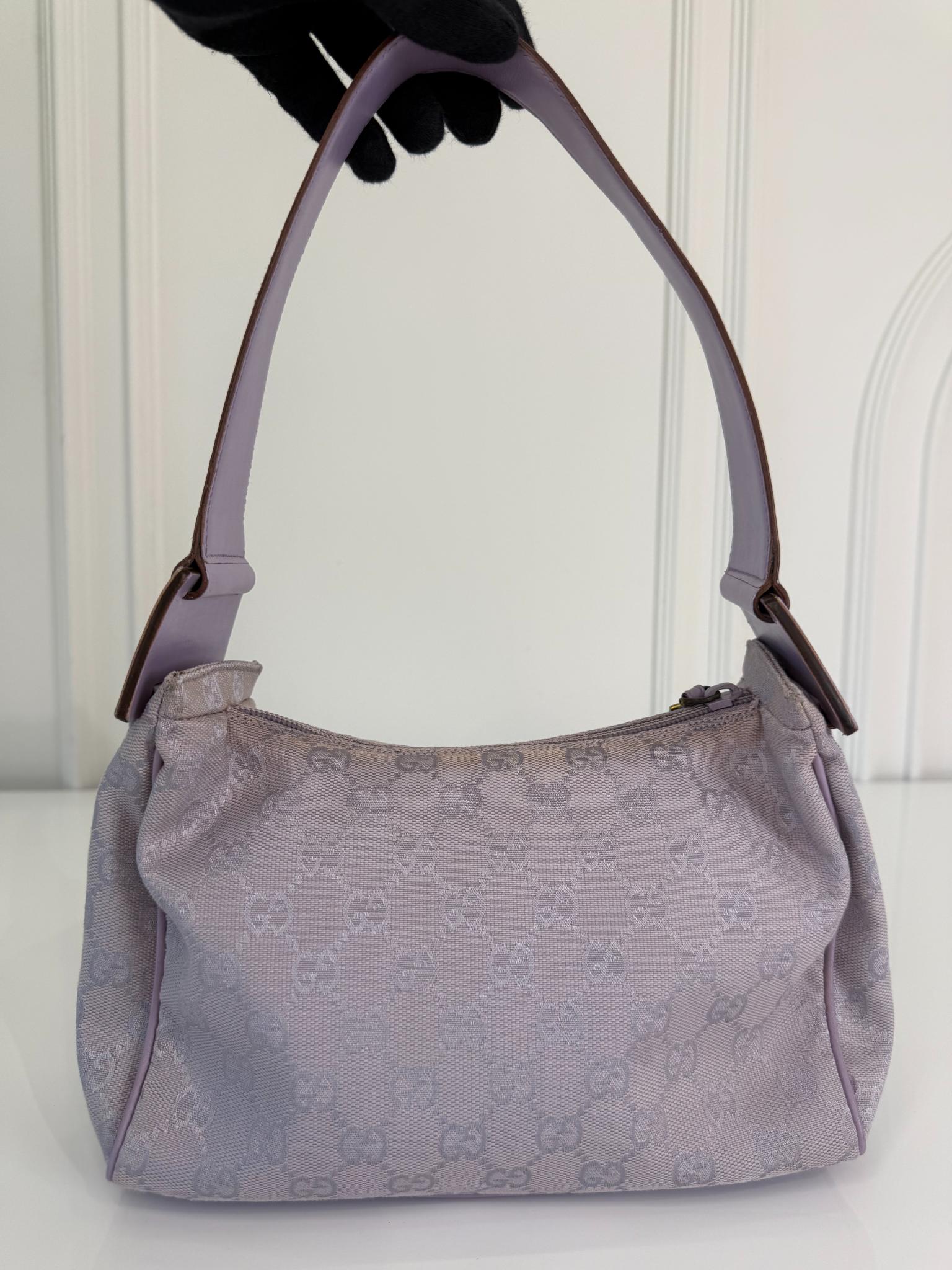 Gucci Vintage Lavender GG Canvas and Leather Zip Shoulder Bag