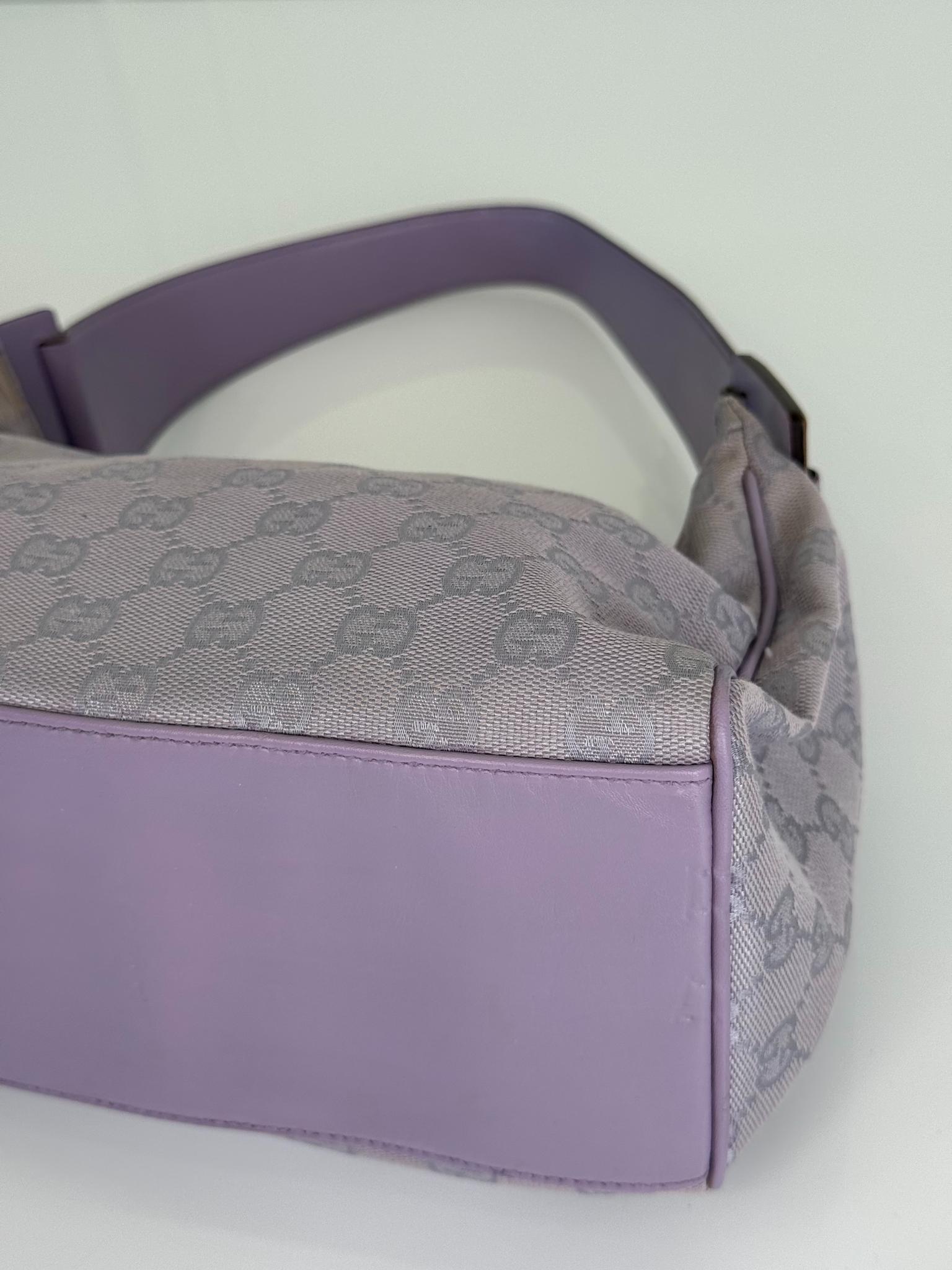 Gucci Vintage Lavender GG Canvas and Leather Zip Shoulder Bag