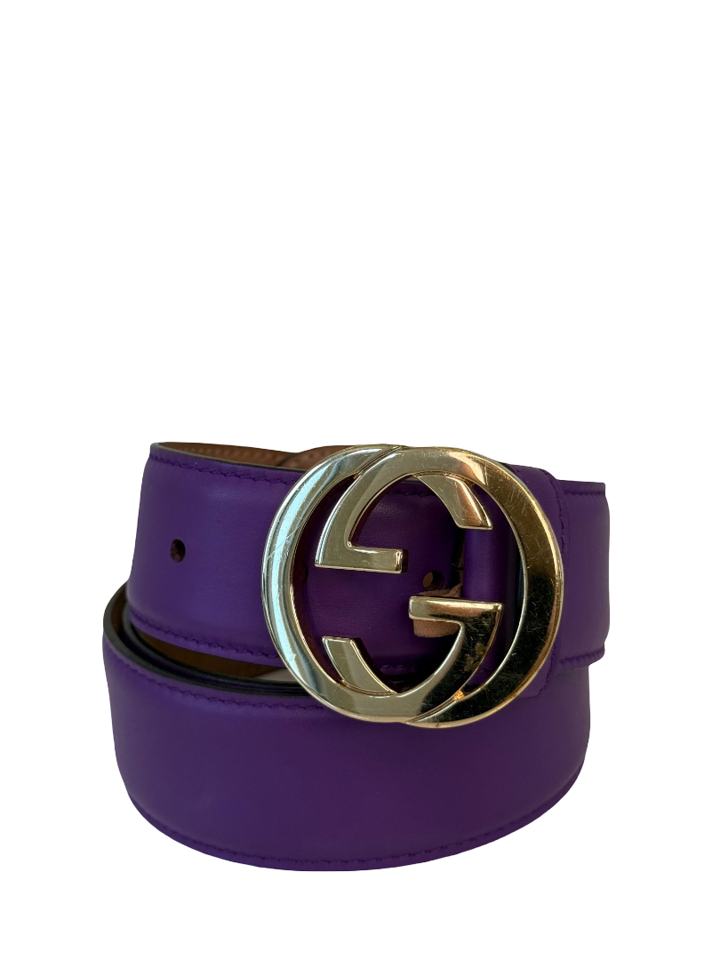 Gucci Purple Leather Interlocking G Buckle Belt 90CM