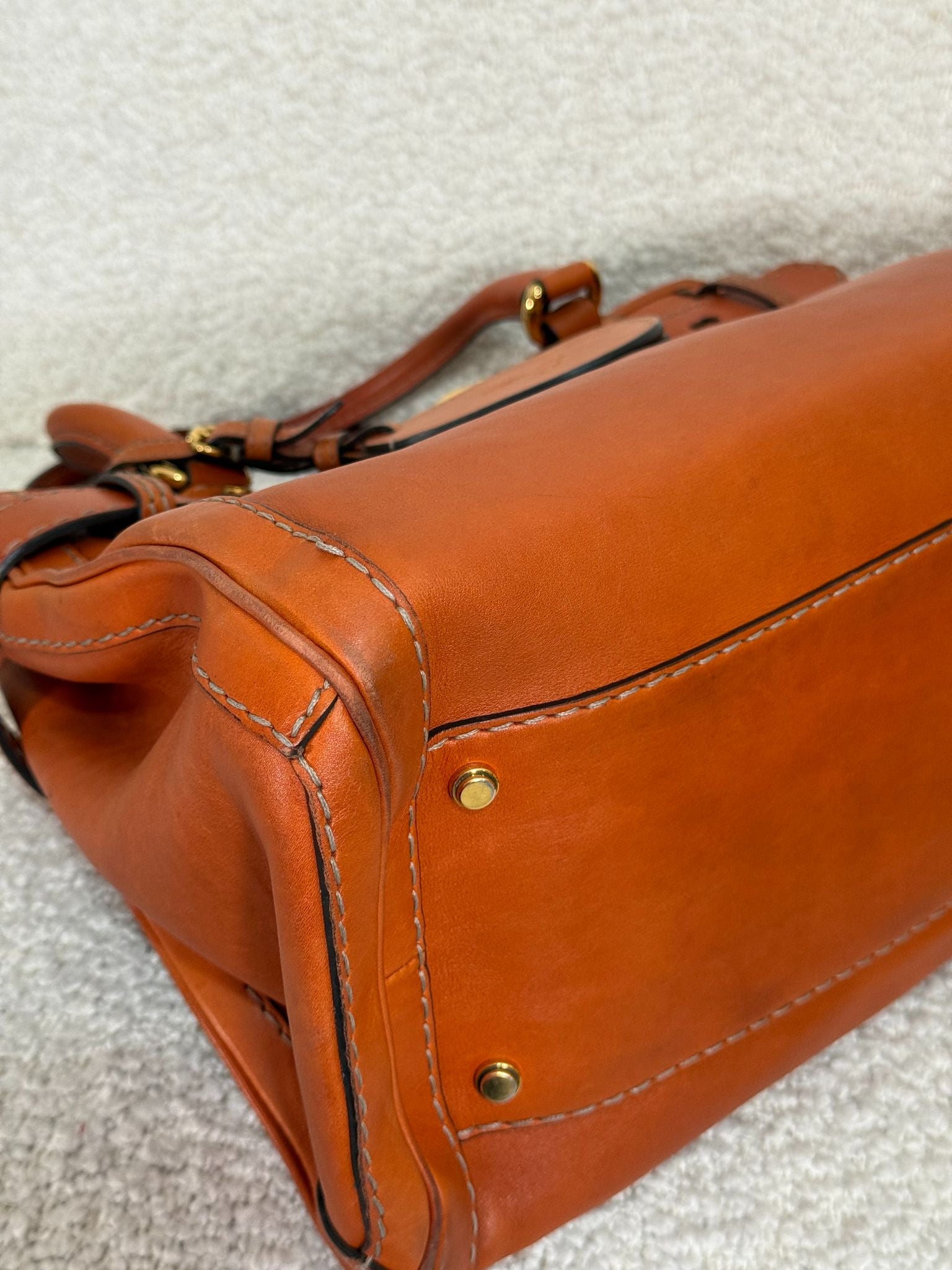 Gucci GG Running Orange Leather Medium Tote Bag