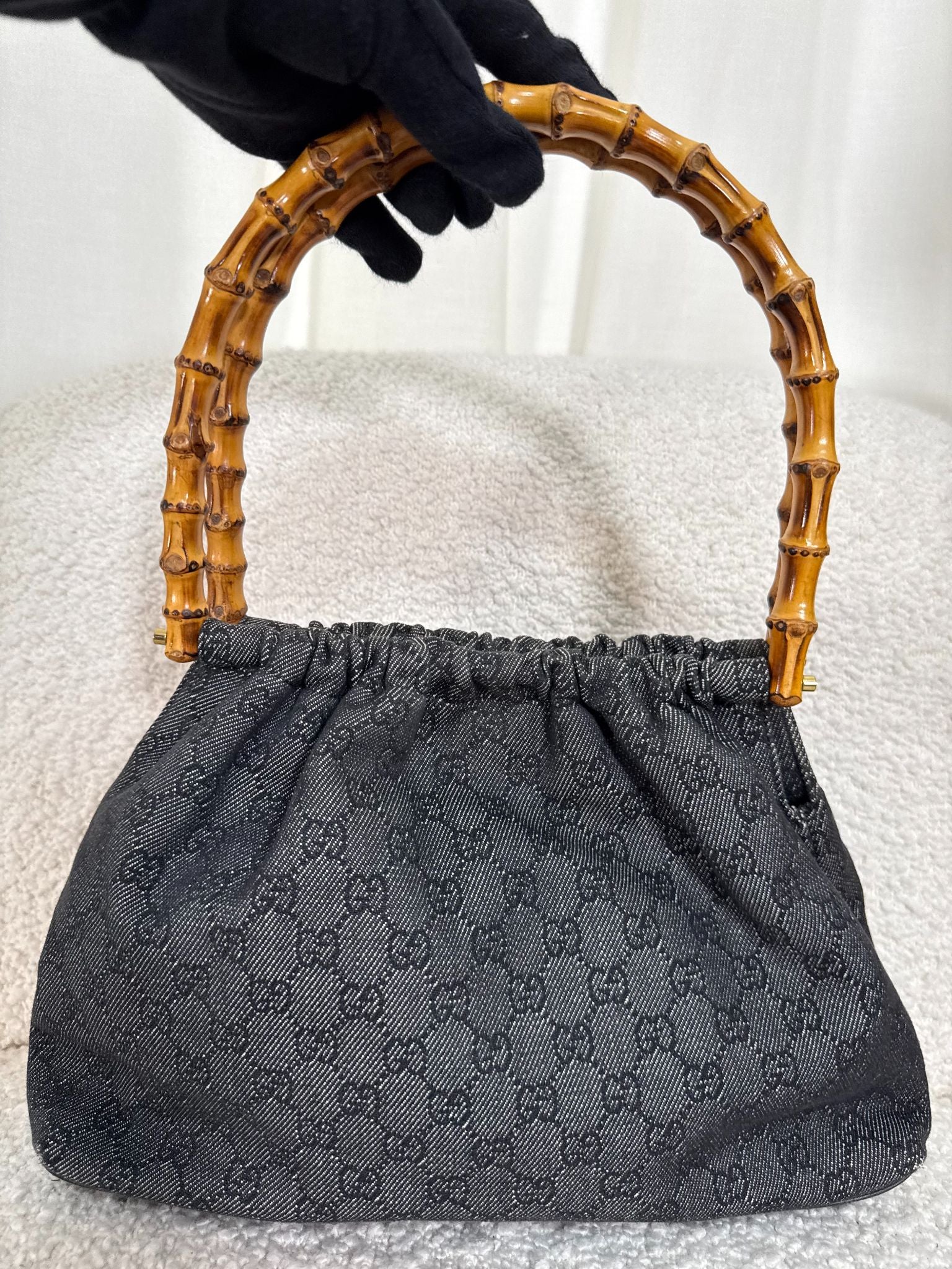 Gucci x Tom Ford GG Denim Bamboo Handle Bag
