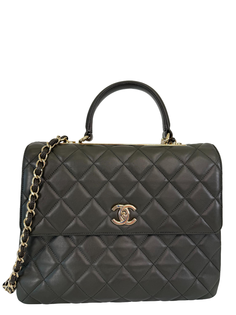Chanel Lambskin Quilted Large Trendy CC Dual Handle Flap Bag Forest Green