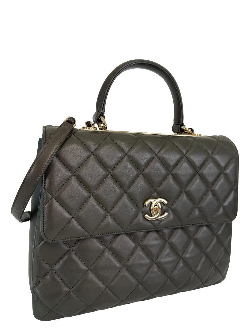 Chanel Lambskin Quilted Large Trendy CC Dual Handle Flap Bag Forest Green