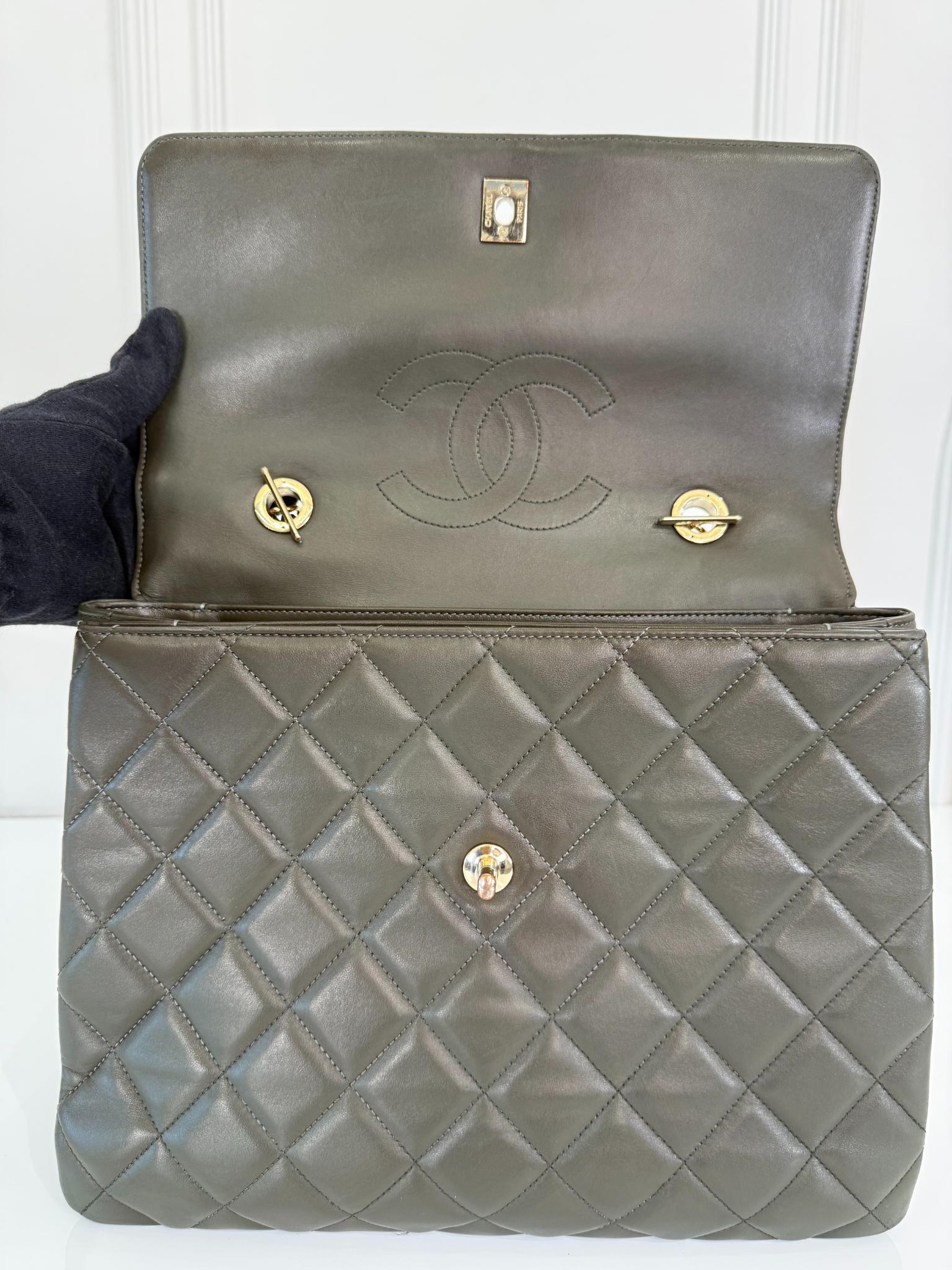 Chanel Lambskin Quilted Large Trendy CC Dual Handle Flap Bag Forest Green