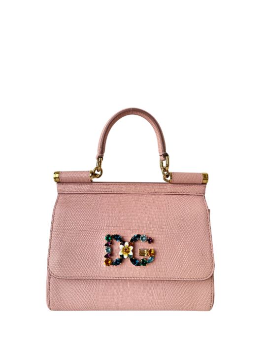 Dolce & Gabbana Small Miss Sicily Crystal Laizard Handbag