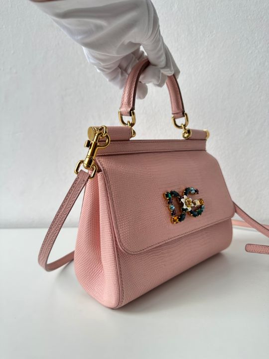 Dolce & Gabbana Small Miss Sicily Crystal Laizard Handbag