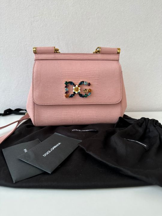 Dolce & Gabbana Small Miss Sicily Crystal Laizard Handbag