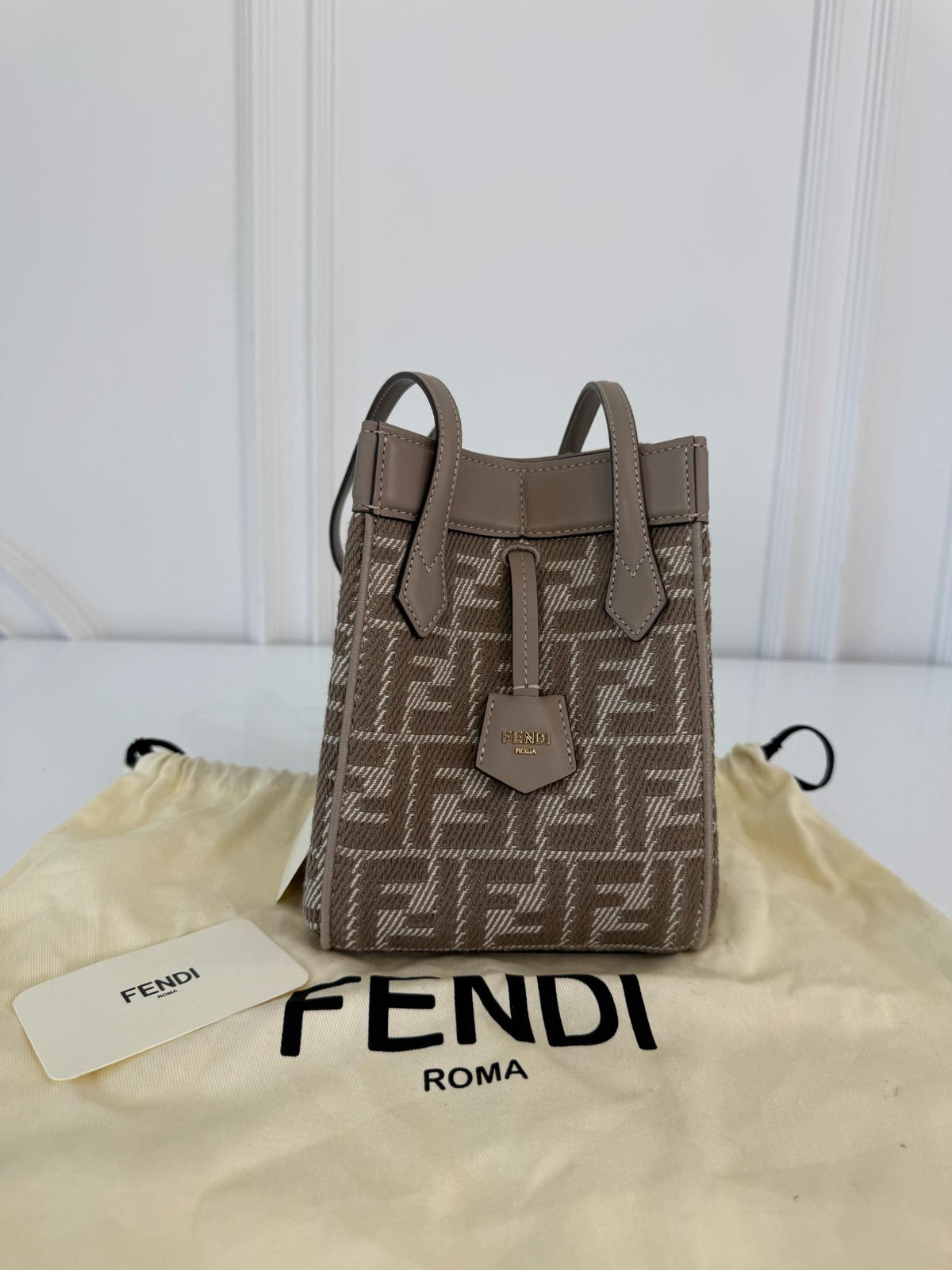Fendi Origami Mini Bag Beige/Brown FF Jacquard Fabric