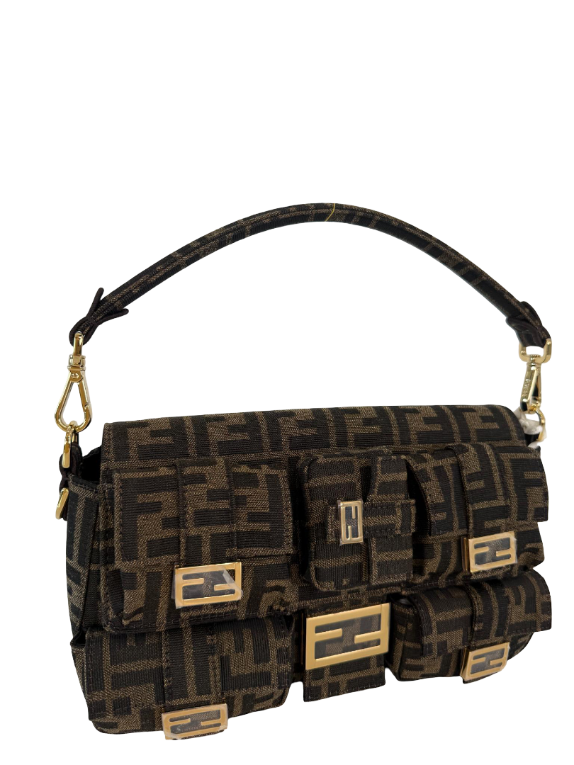 Fendi Brown Zucca FF Multipocket Cargo Baguette