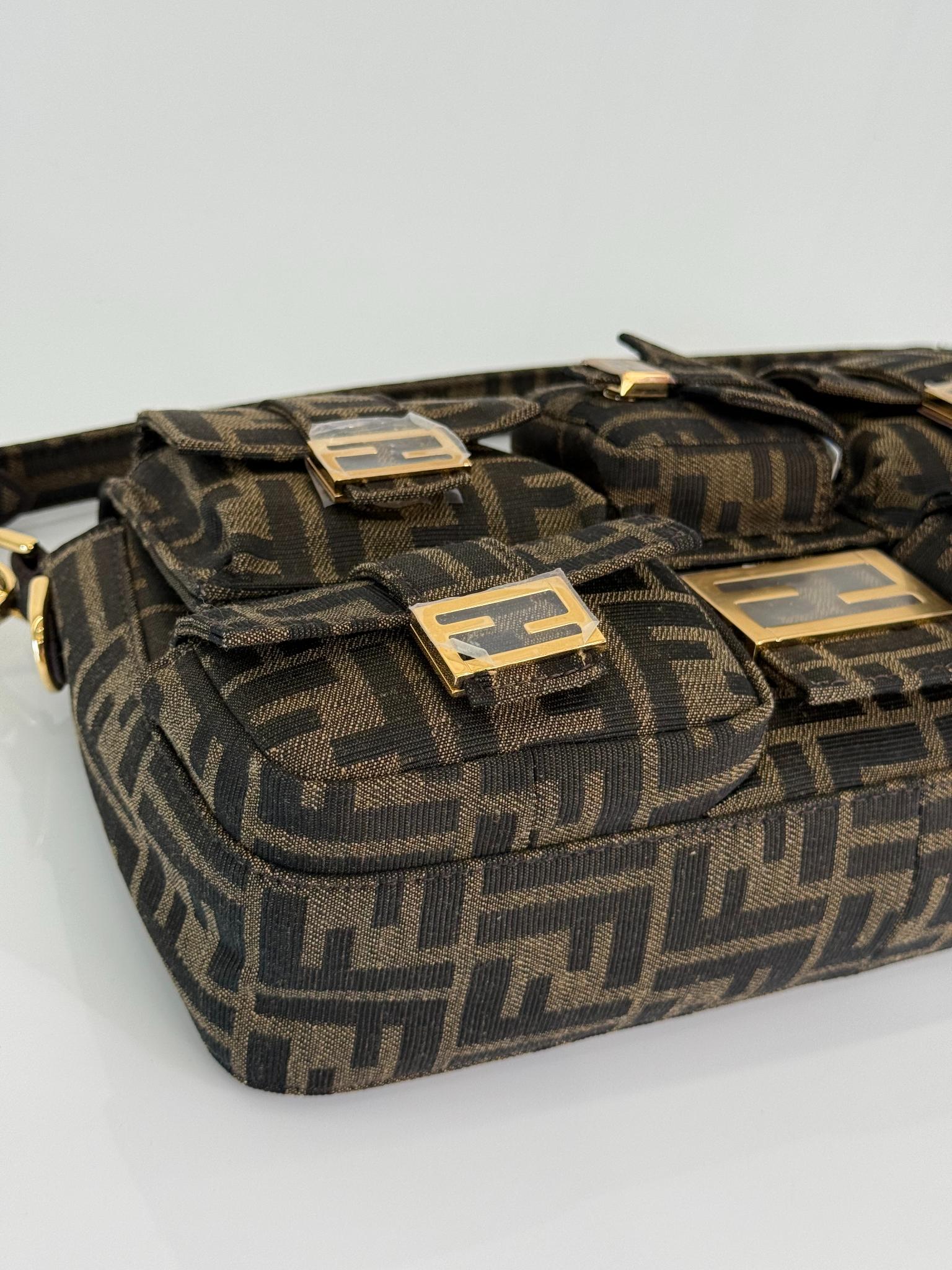 Fendi Brown Zucca FF Multipocket Cargo Baguette