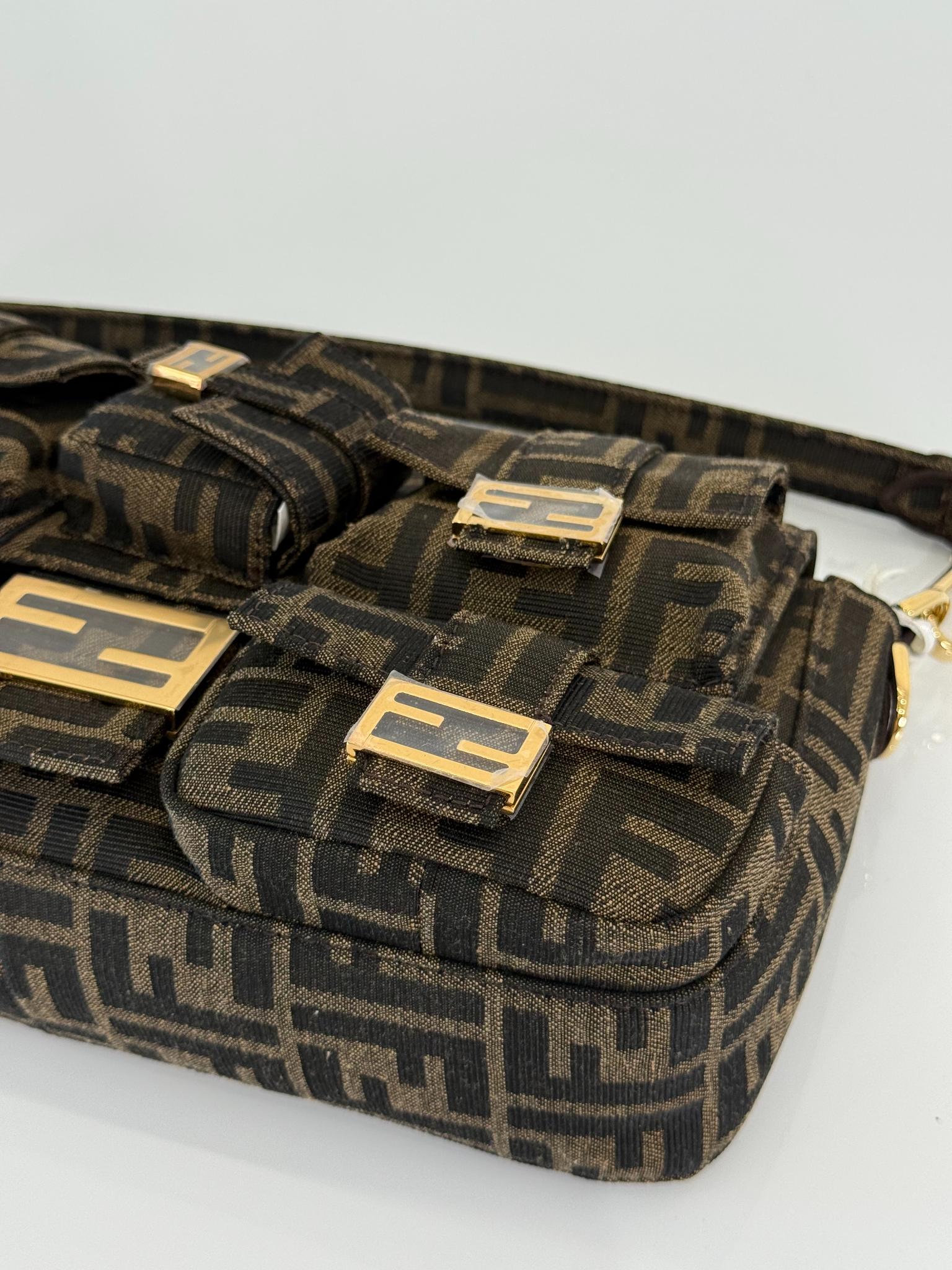 Fendi Brown Zucca FF Multipocket Cargo Baguette
